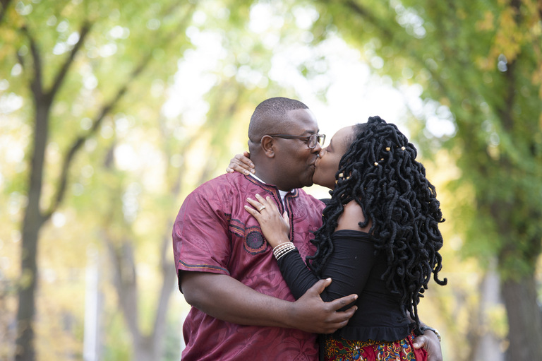 Edmonton fall engagement session, Black man and Black woman, Black Couple, Image by FO Photography